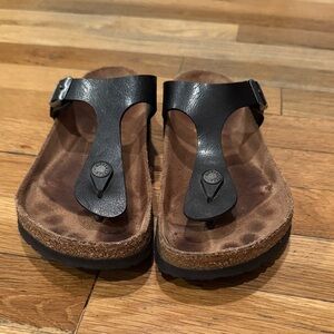 Birkenstock Black Leather Thong Sandals size 37